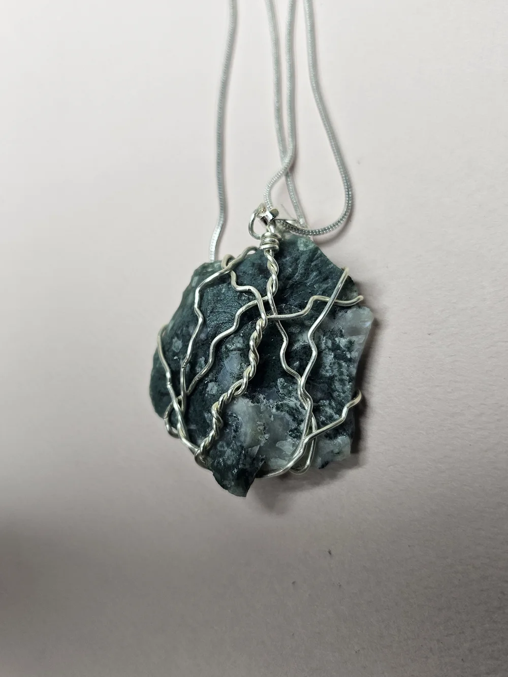 Handcrafted Green Moss Agate Pendant Necklace – Silver Wire Wrap